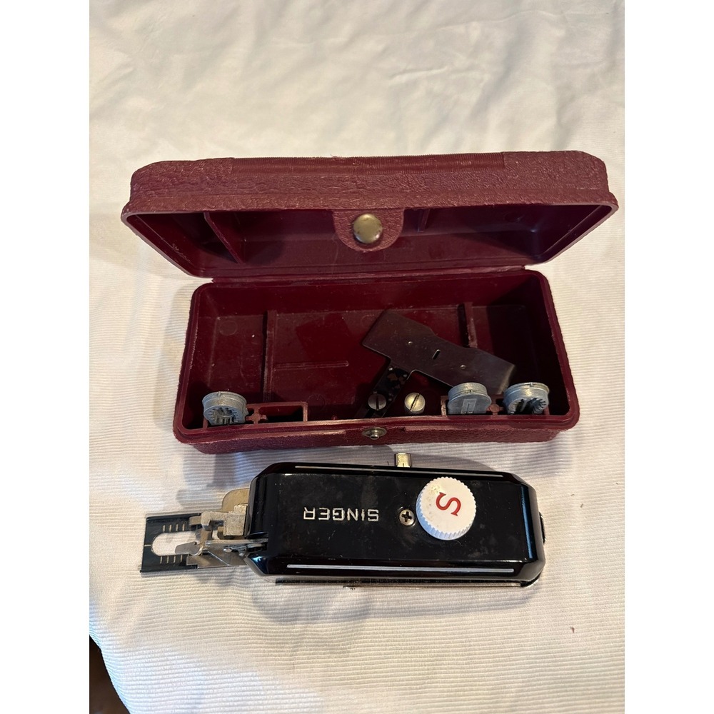 Vintage Singer 160743 Slant Shank Automatic Buttonholer with Maroon Case USA